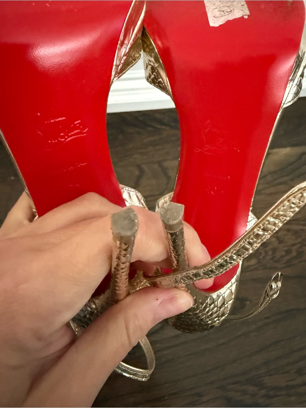 Christian Louboutin Gold Metallic Croc-Embossed Slingback Sandals size 40 - Picture 8 of 10
